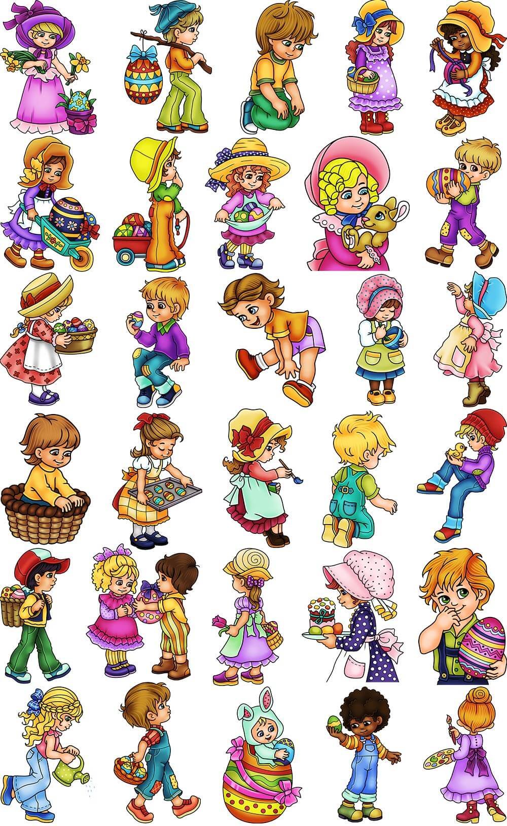 Easter Kids color characters