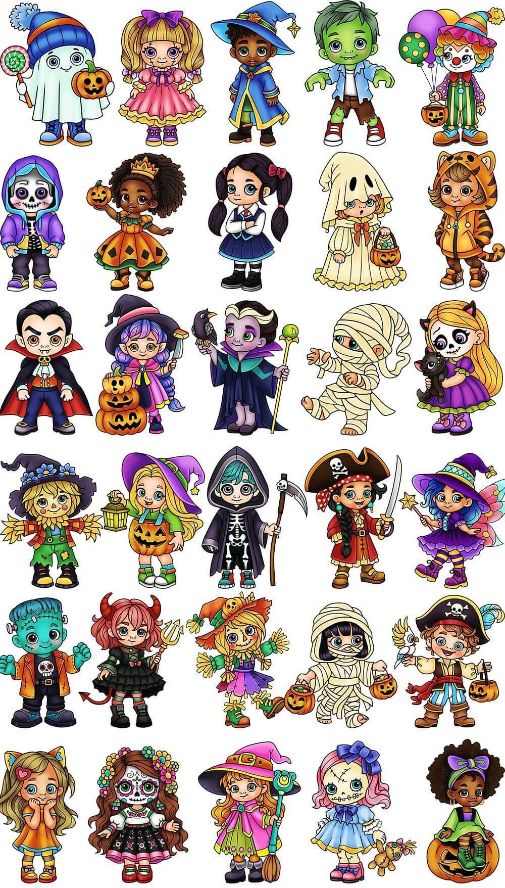 Halloween Kids Color Characters