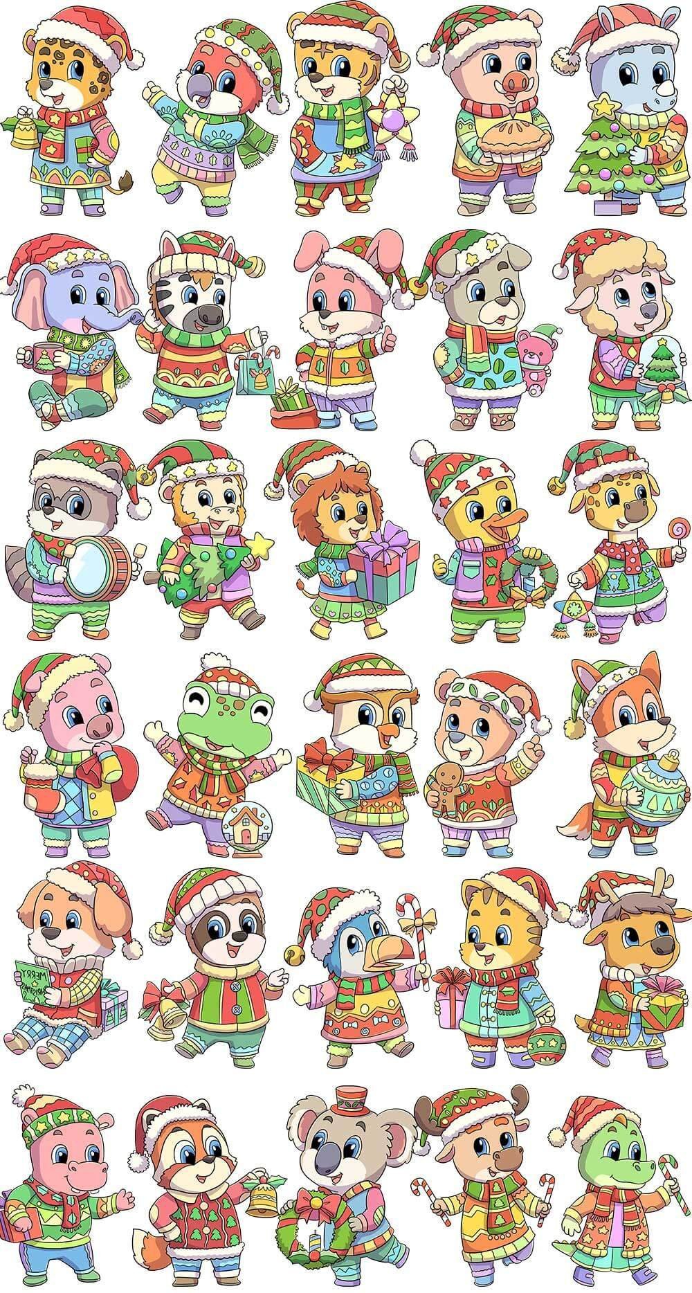 christmas animals color characters