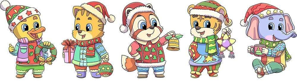 christmas animals color characters