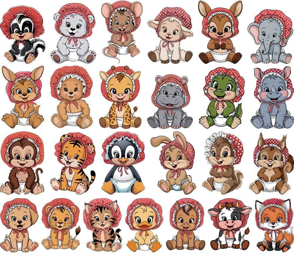 Baby Animals in Diapers Clip Art