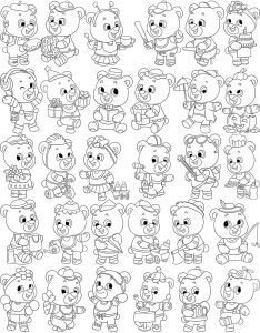 baby bear line art characters