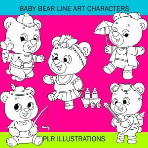 Baby bear line art characters