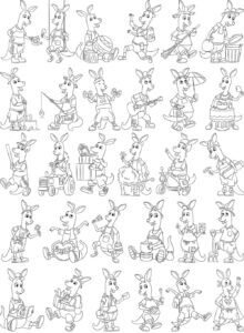 easter kids line art characters