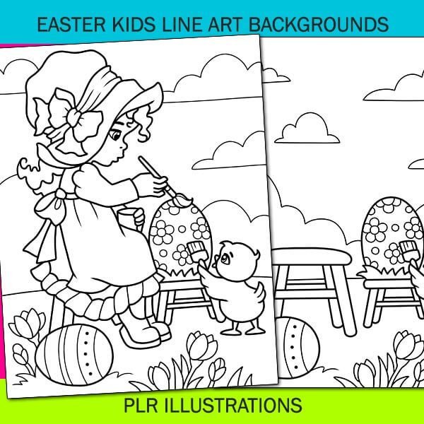 Easter Kids Line Art Backgrounds