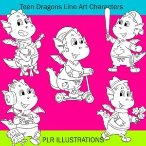teen dragons line art
