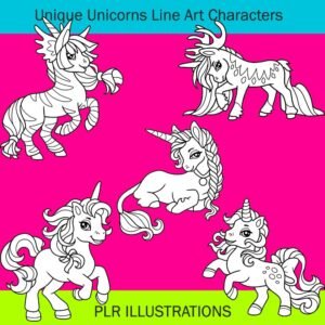 unique unicorns line art characters