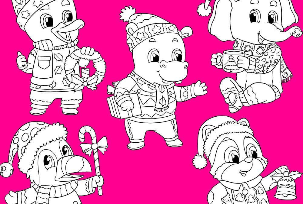 Christmas Animals Line Art Characters