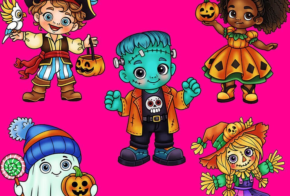 Halloween Kids Color Characters