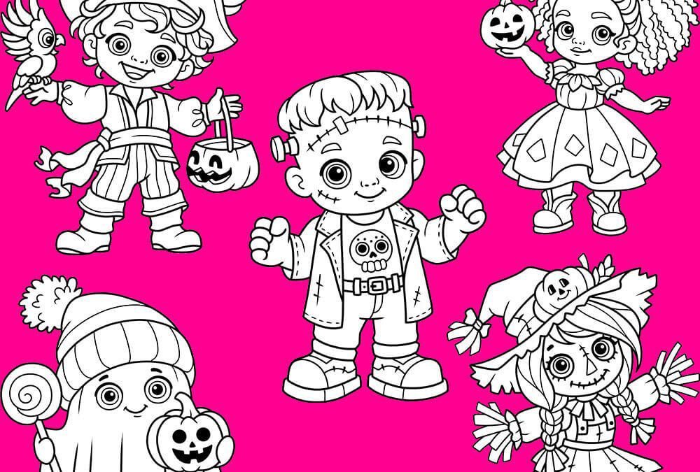 Halloween Kids Line Art Characters