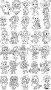 Halloween Kids Line Art Characters