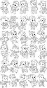 Christmas Animals Line Art Characters