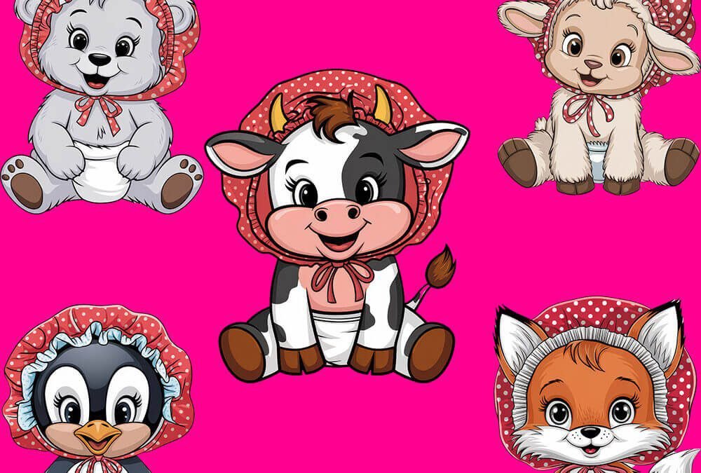 Baby Animals in Diapers Clip Art