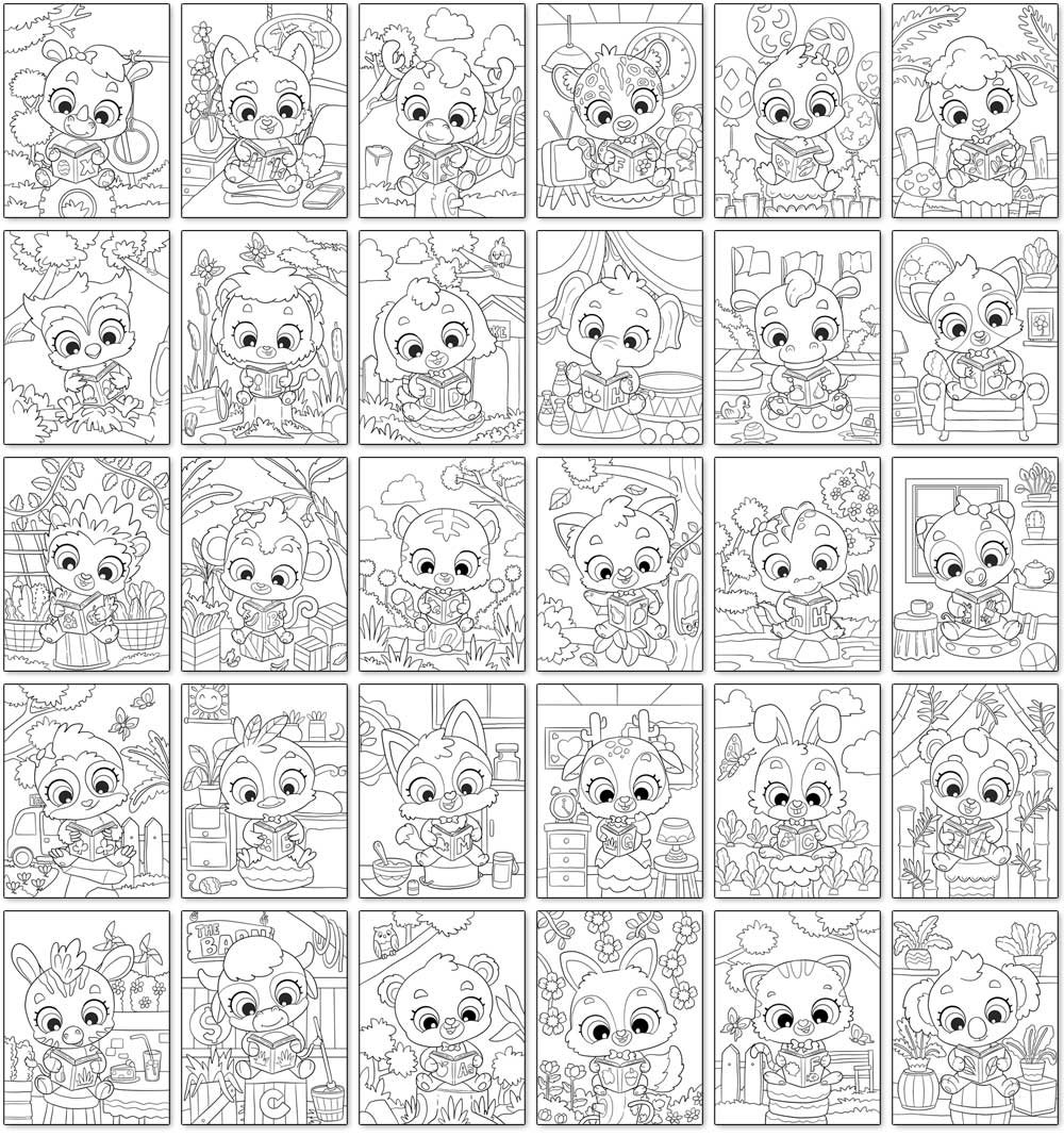 ANIMALSREADINGLINEARTBGS