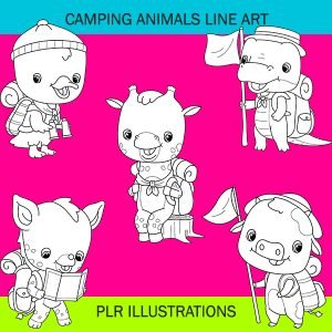 camping animal line art characters